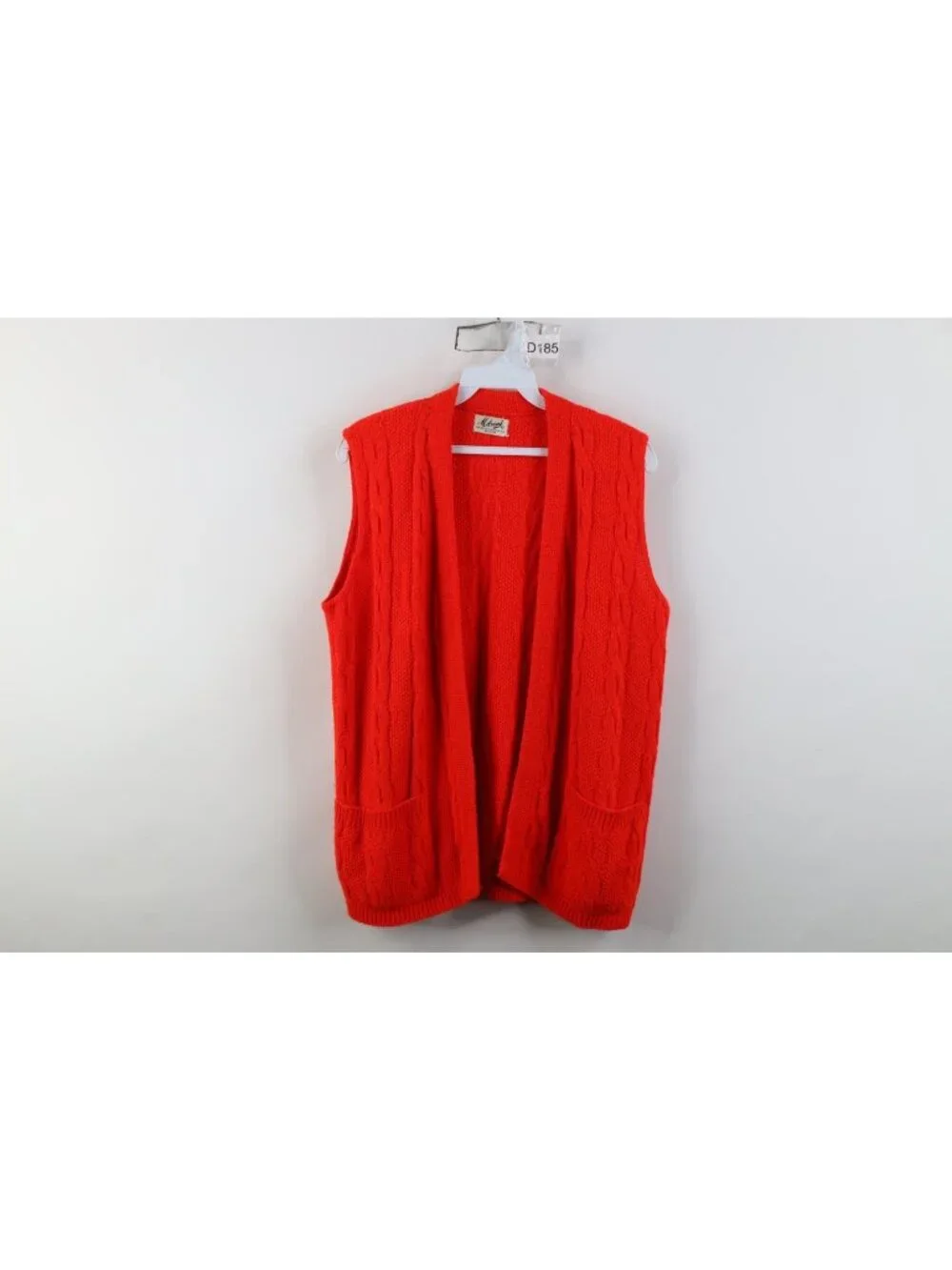 Vintage 70s Streetwear Womens Medium Chunky Knit Open Front Sweater Vest Red USA